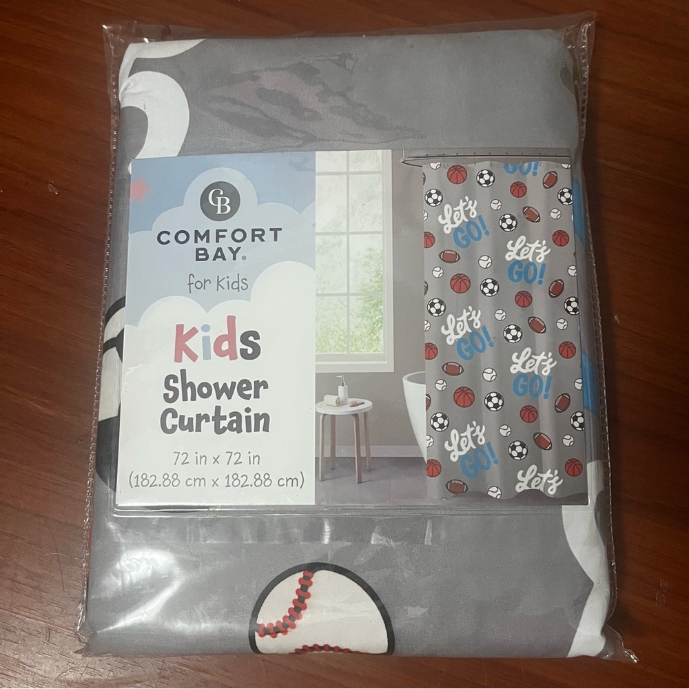 🏷️ Comfort Bay Kids Sports Shower Curtain - Gray and Red